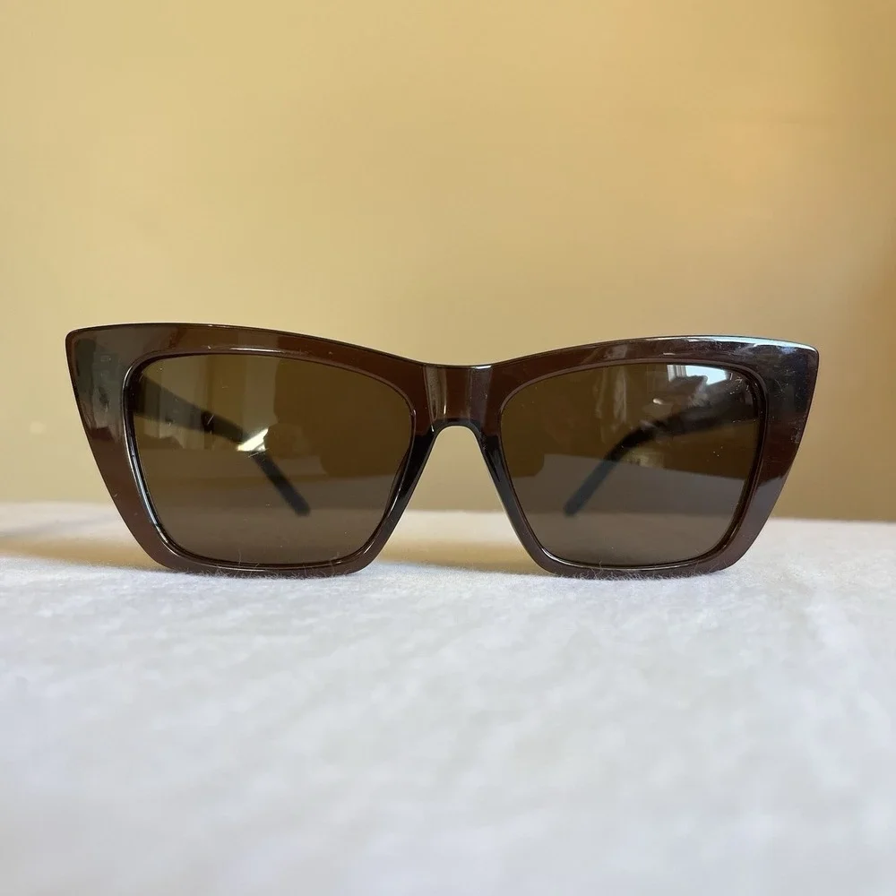 90s Y2K Fashion Sunglasses Square Cat-Eye Brown Frame Brown Lenses - Used